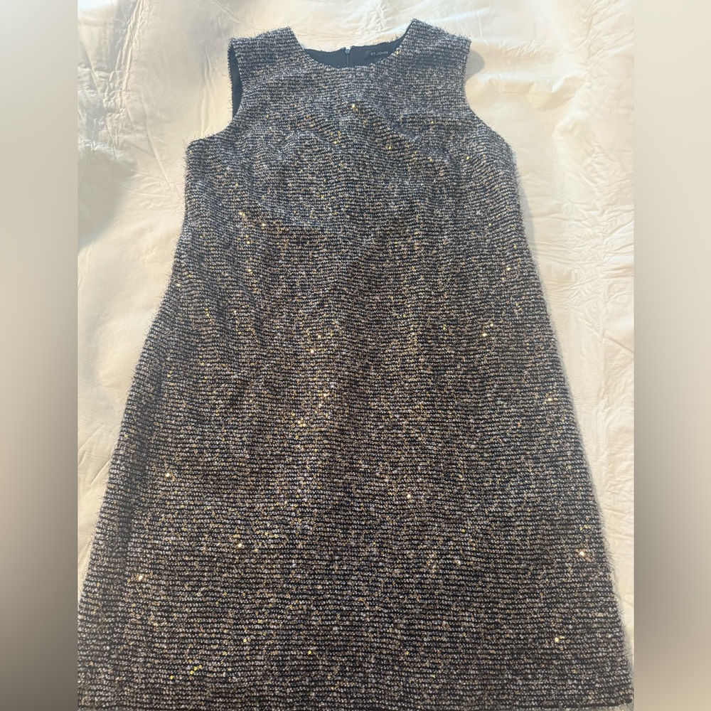 St. John Black and Gold Tweed Dress